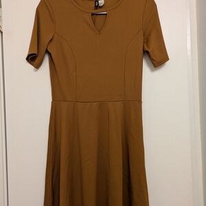 Divided Mustard Yellow A-Line Midi Dress Crew Neck Short Sleeve